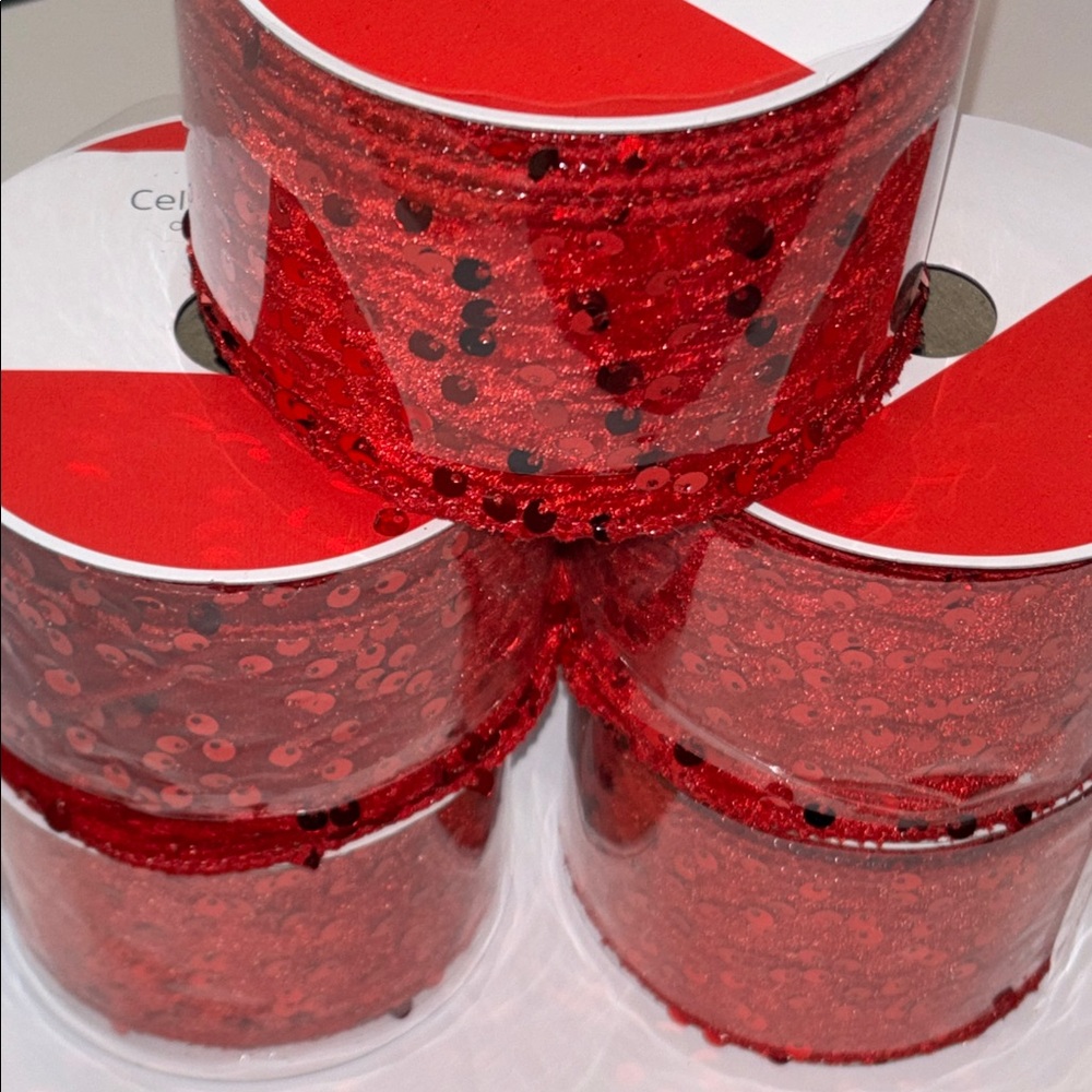 2" Sequined Velvet Wired Ribbon Red Sequin Velvet Ribbon Set of 5 Wide Red